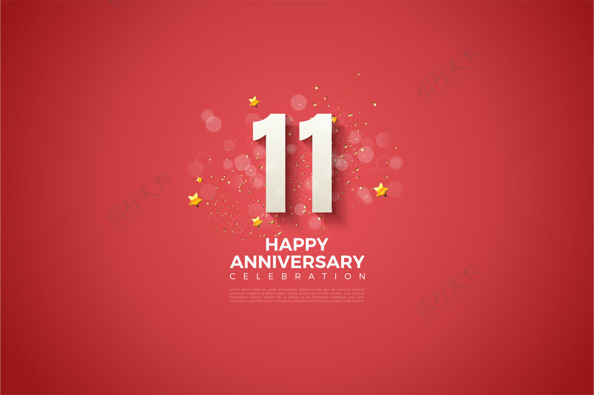 节日红色背景上印有3d数字的11周年纪念日周年纪念11庆祝