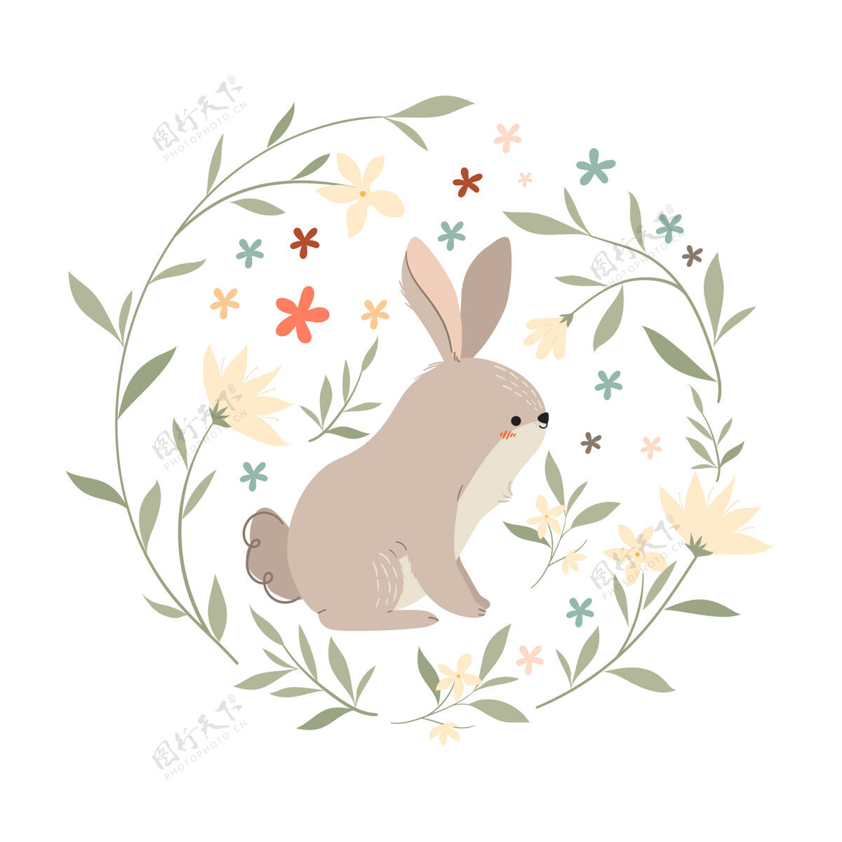 艺术家花圈里的兔子花卉花圈兔子