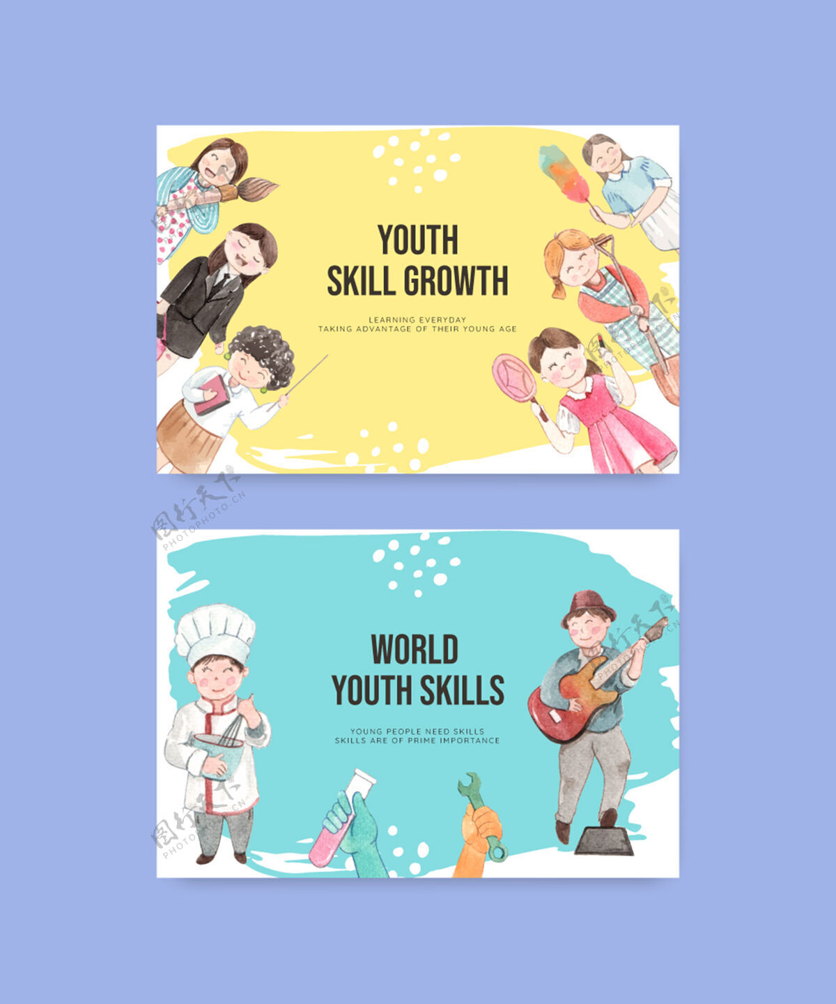 广告Facebook模板集世界青年技能日概念 水彩风格青年教育工作