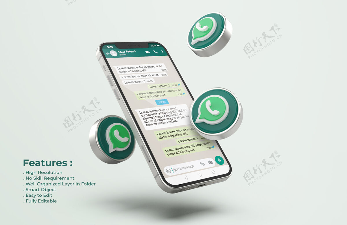 实体模型Whatsapp的银色手机模型泡泡社交媒体社交