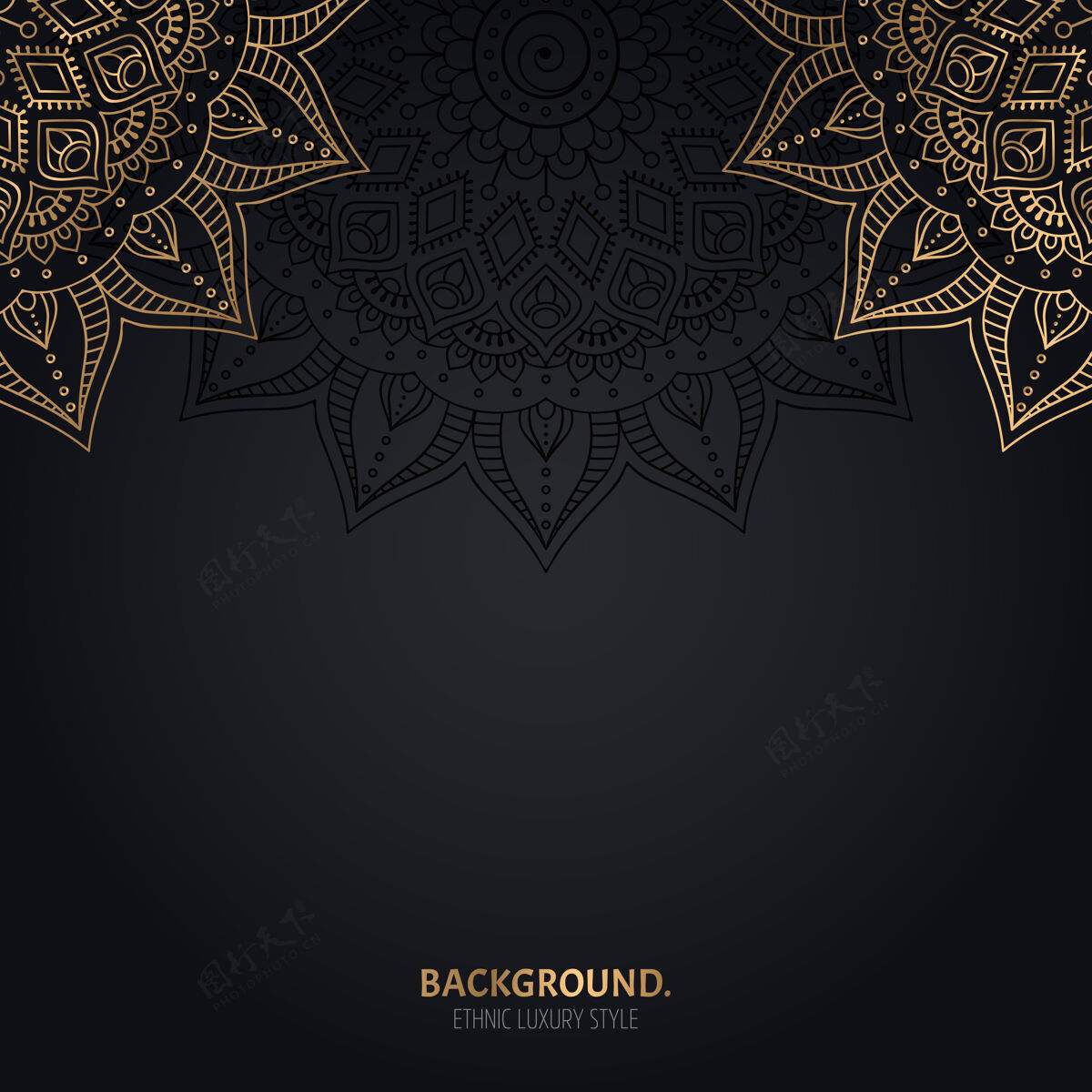 东方伊斯兰黑色背景 金色曼荼罗装饰花复古框架