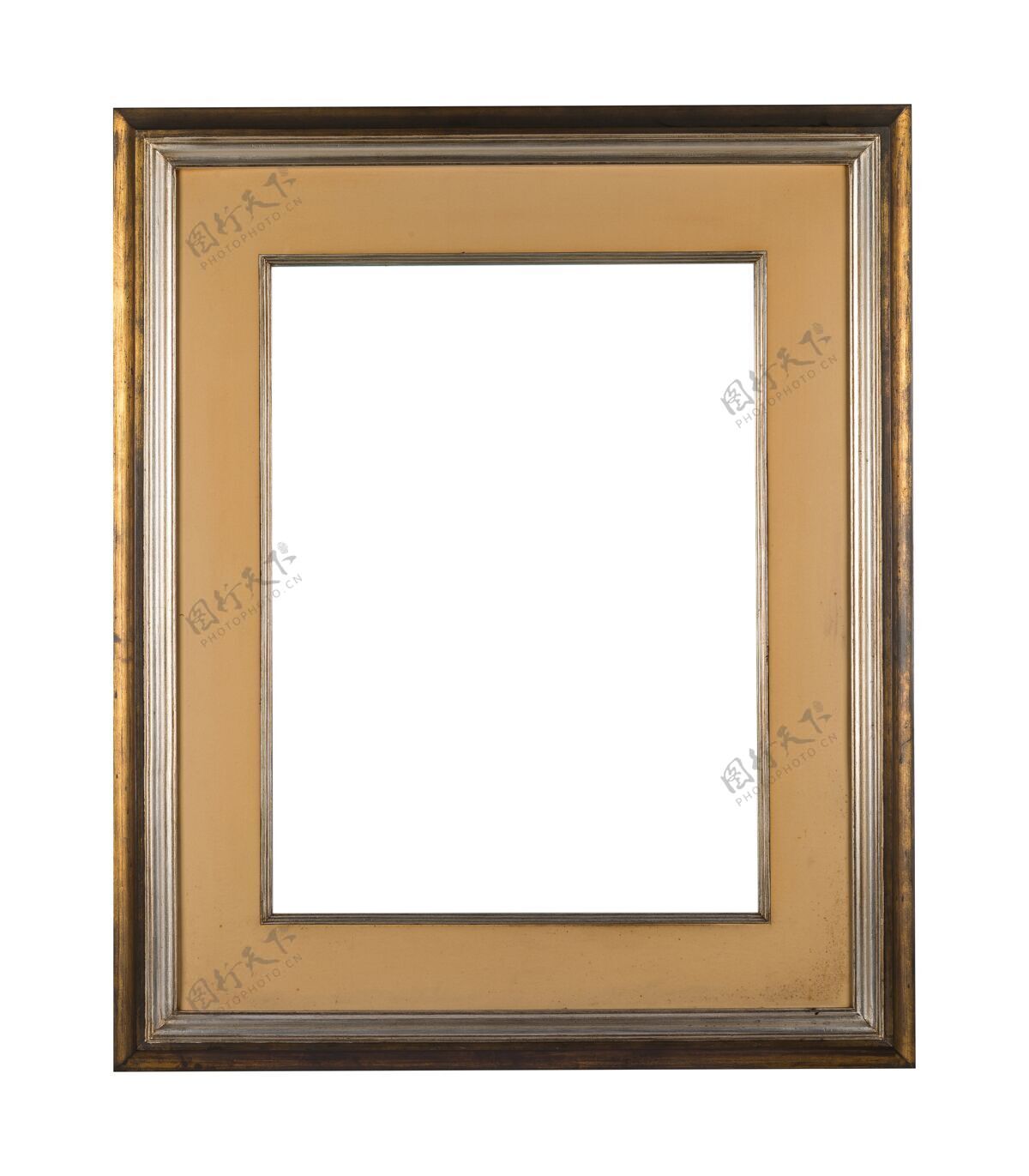 装饰复古的空白框架 棕色木质边框 白色背景空白肖像边缘