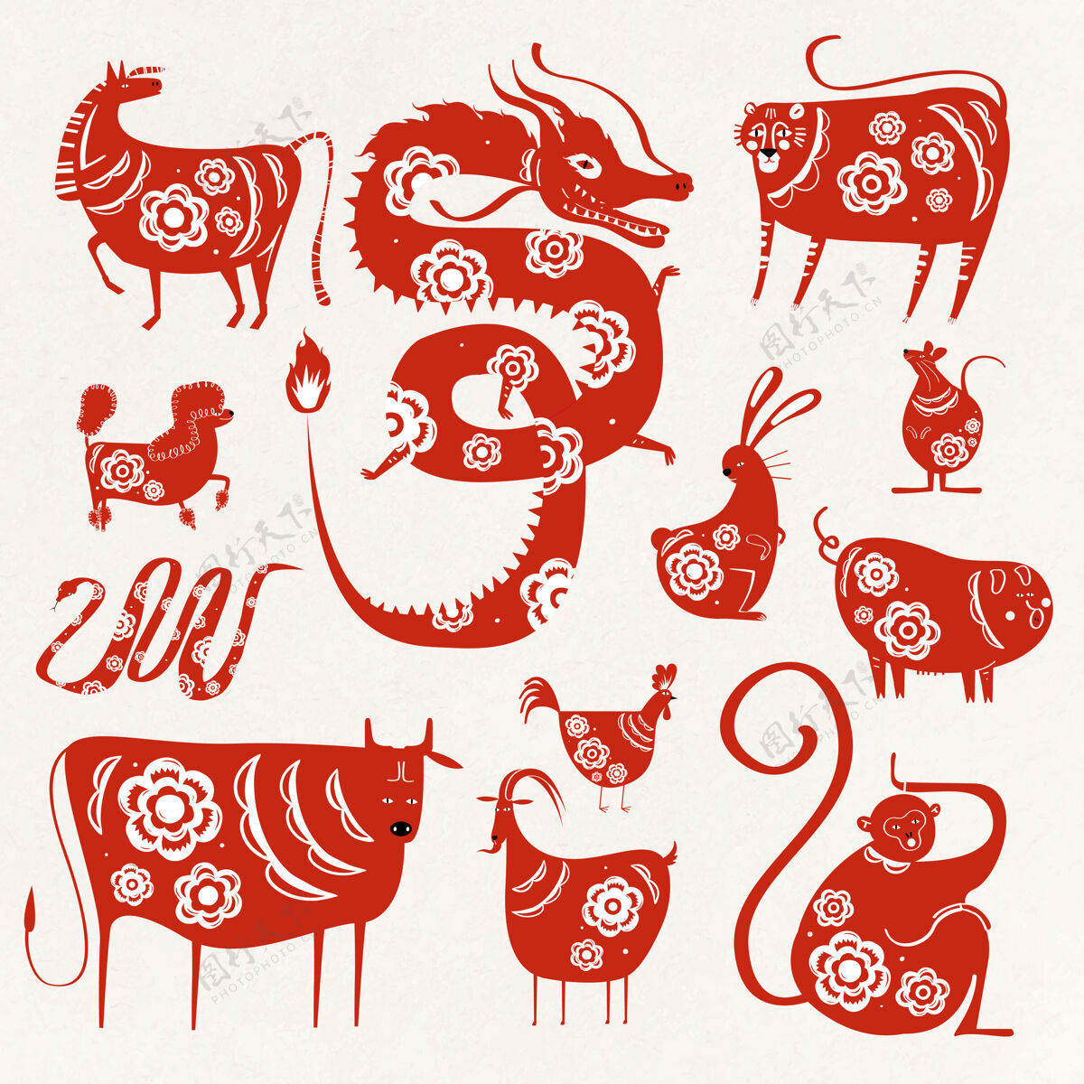 中国占星术生肖符号收藏四月古代动物