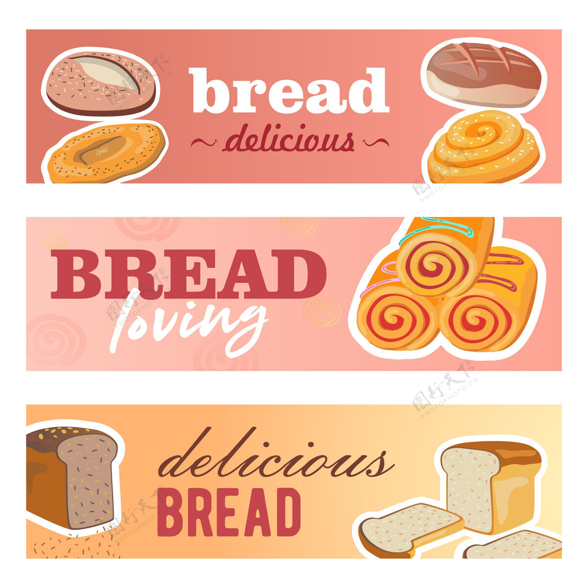 切割创意横幅设计与新鲜面包美味的谷类面包和粉彩面包卷现代横幅爱