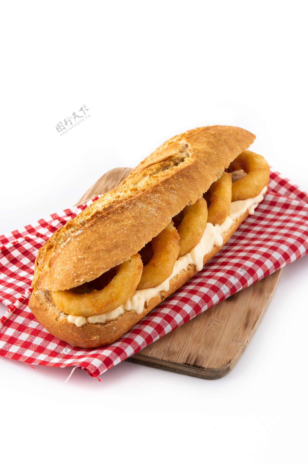 蛋黄酱卡拉马里环三明治 来自马德里的典型食物海鲜典型戒指