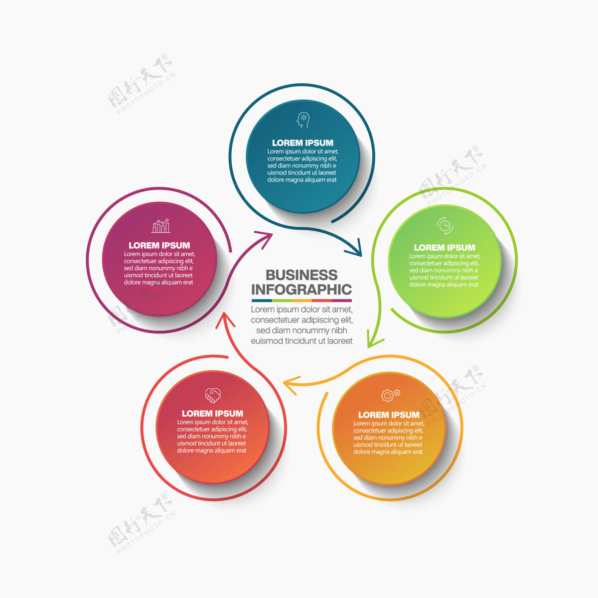 五演示商务圈信息图表模板5个选项业务选项流程