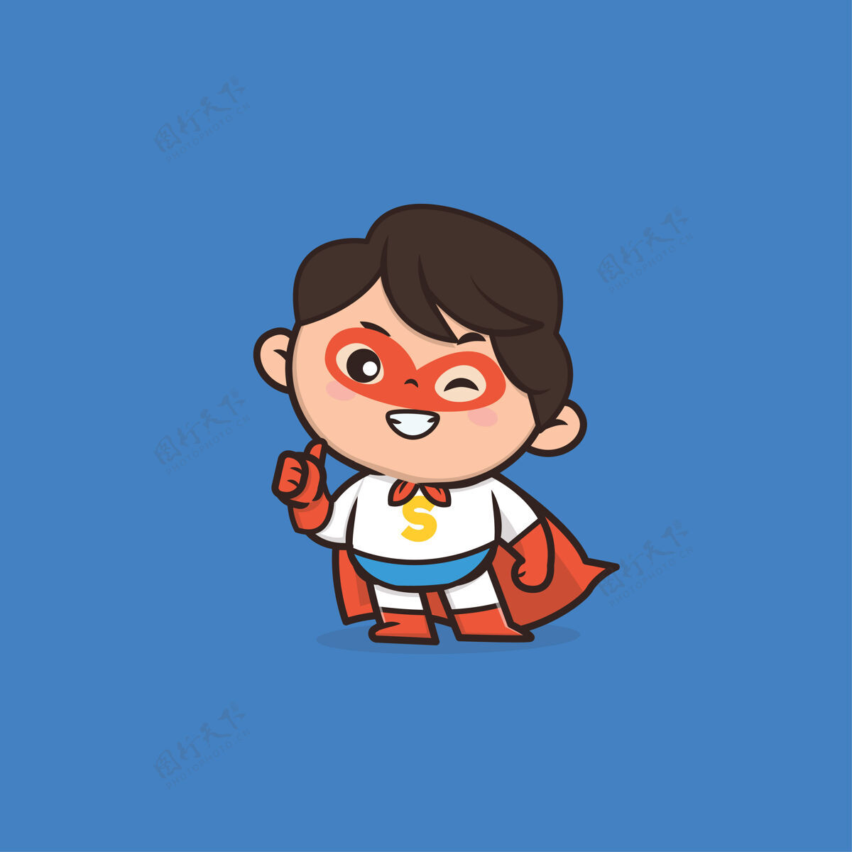 面具可爱的超级英雄吉祥物竖起大拇指卡通小