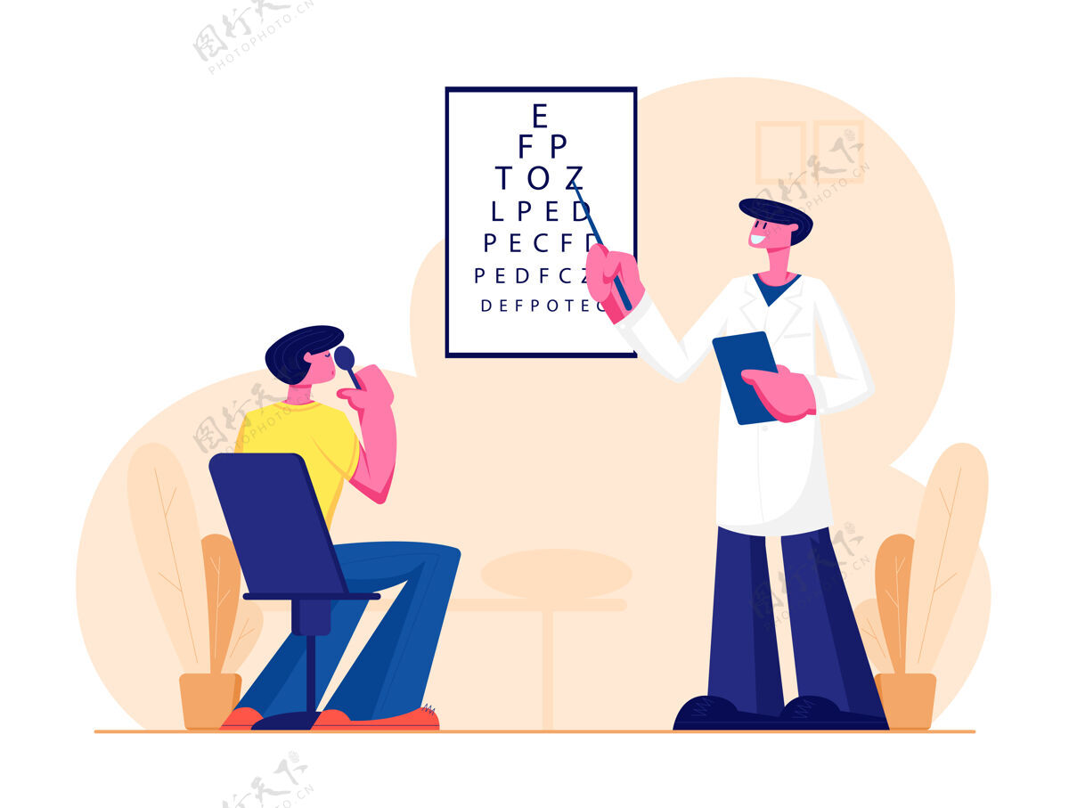指针眼科医生检查视力为眼镜屈光度测试光学实验室