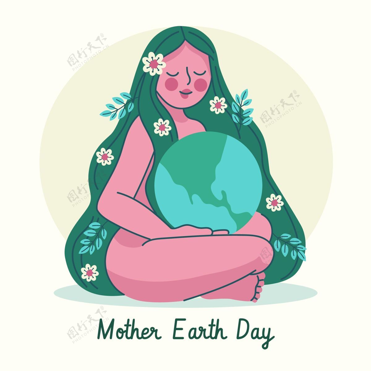 实习生手绘地球母亲节插图花地球母亲地球母亲日