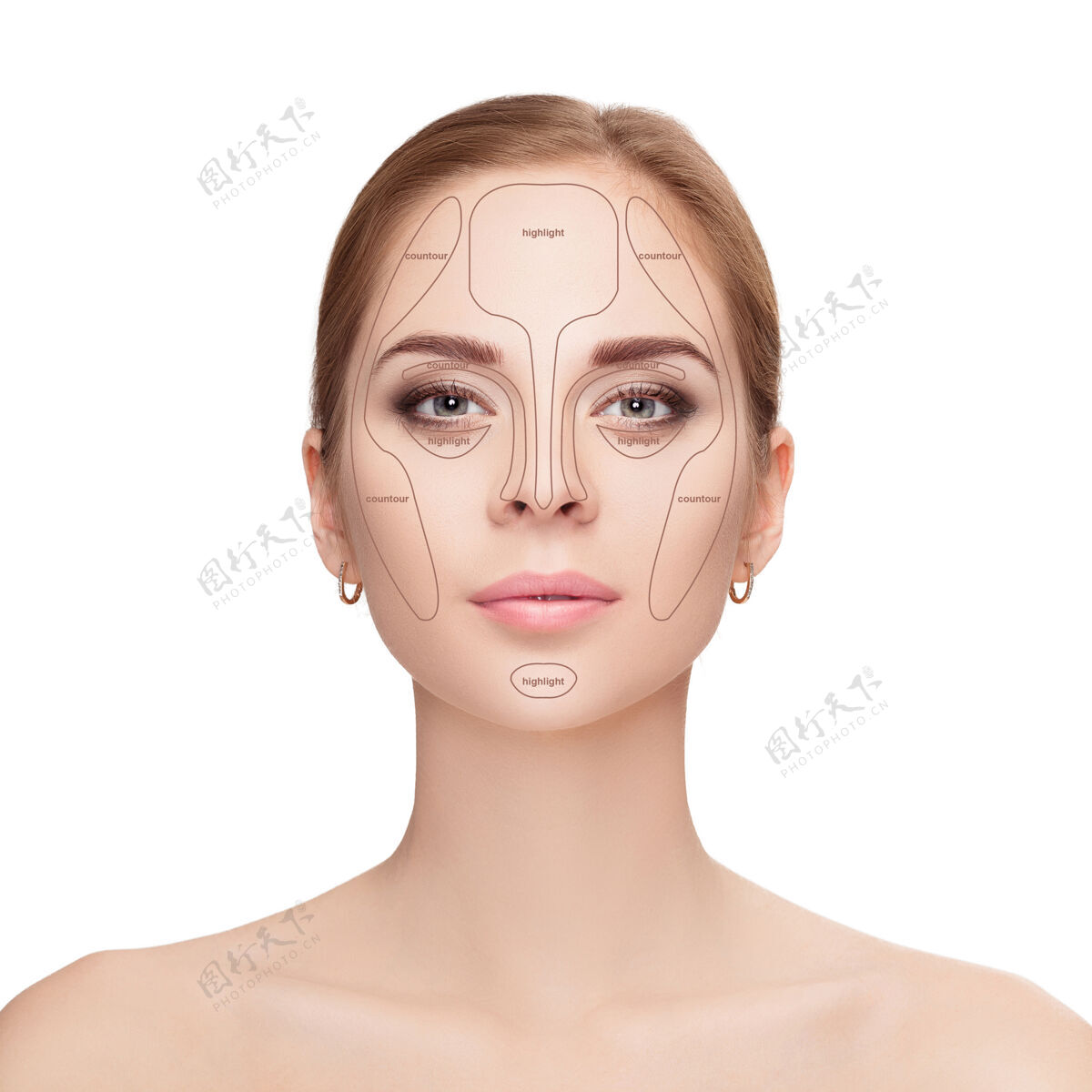 脸轮廓制造白脸上的女人背景轮廓突出显示化妆师面部化妆样本色调女孩新鲜