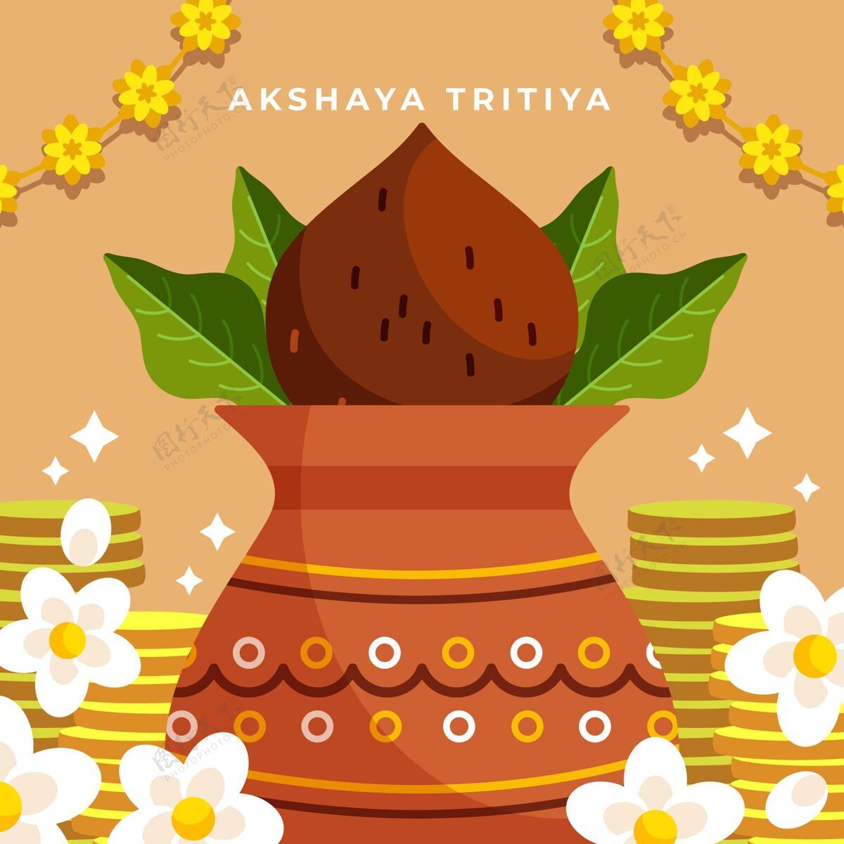 春天平面akshayatritiya插图插画印度教平面设计