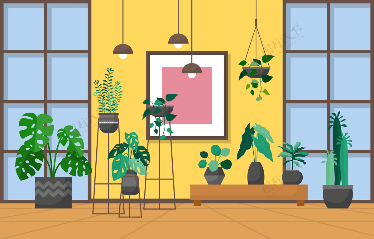 花盆热带室内植物绿色室内装饰植物叶子桌子室内