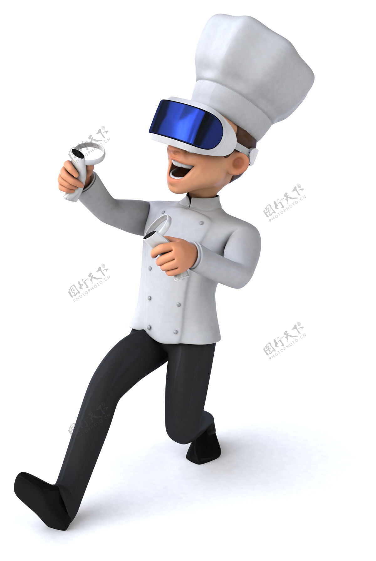 电子厨师戴着vr头盔的有趣插图播放器耳机3d