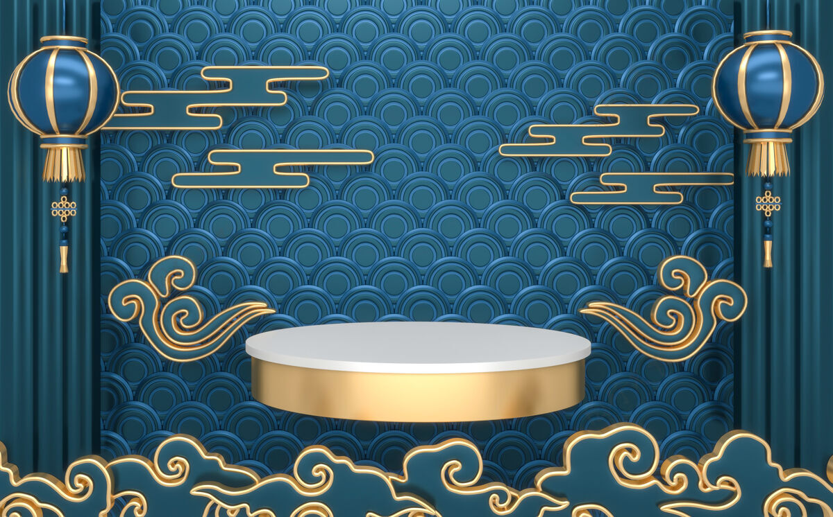光泽绿色领奖台日本最小几何三维渲染圆筒黄金产品