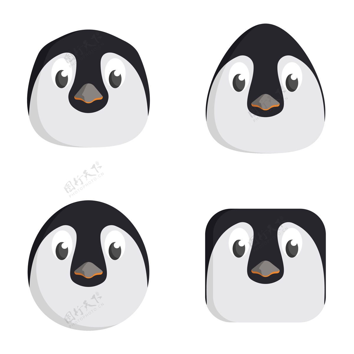 圆形一组卡通企鹅隔离在白色人物三角形企鹅