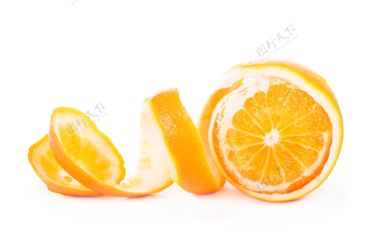 味道去皮水果橙色去皮隔离白色背景水果食物细节