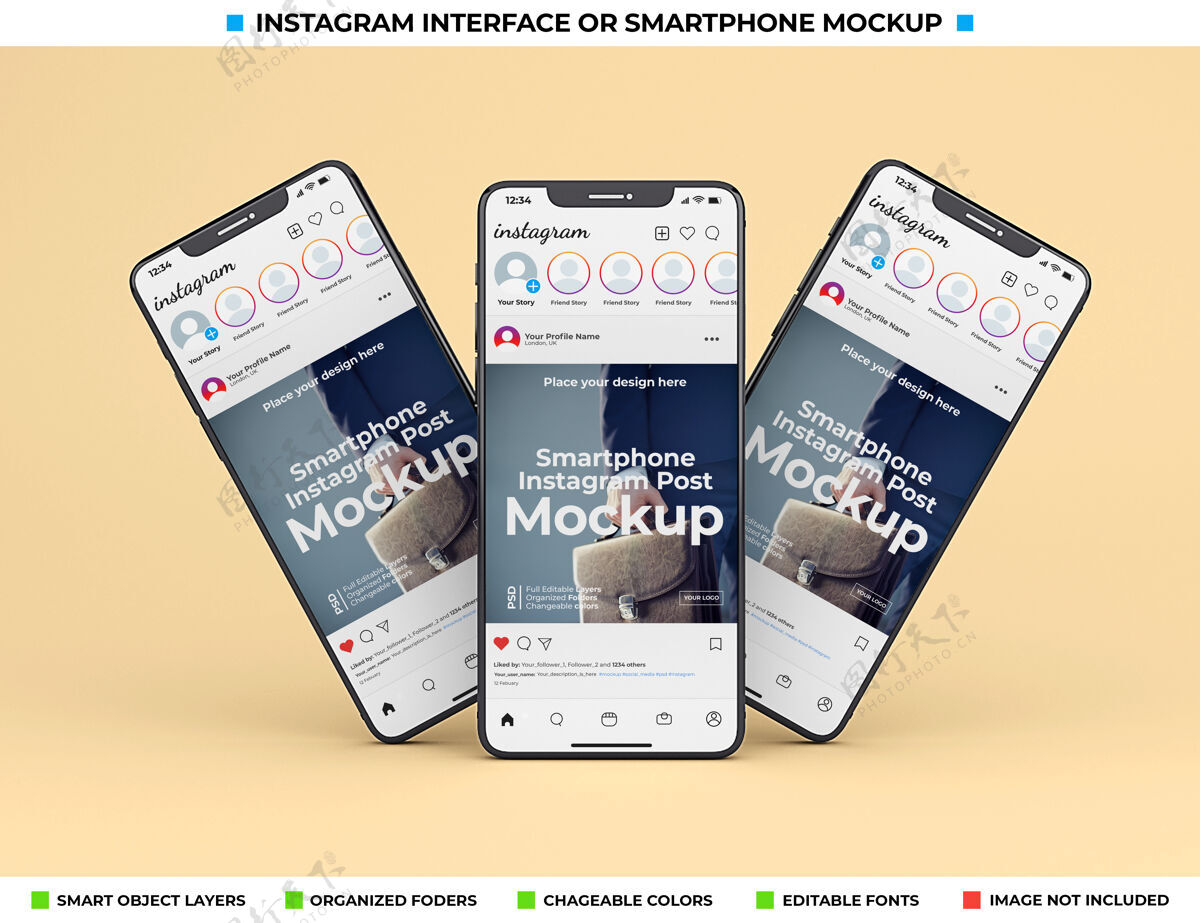 手机实体模型Instagram界面上的现代手机屏幕模型社交媒体帖子手机Instagram