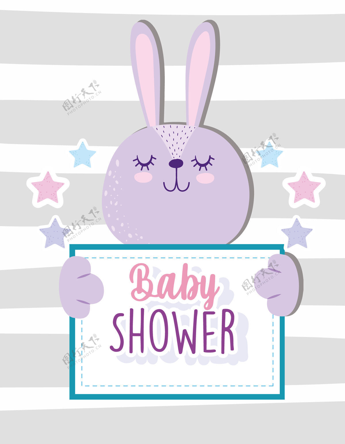 动物宝宝淋浴可爱的兔子可爱的动物拿着横幅矢量插图孩子聚会问候
