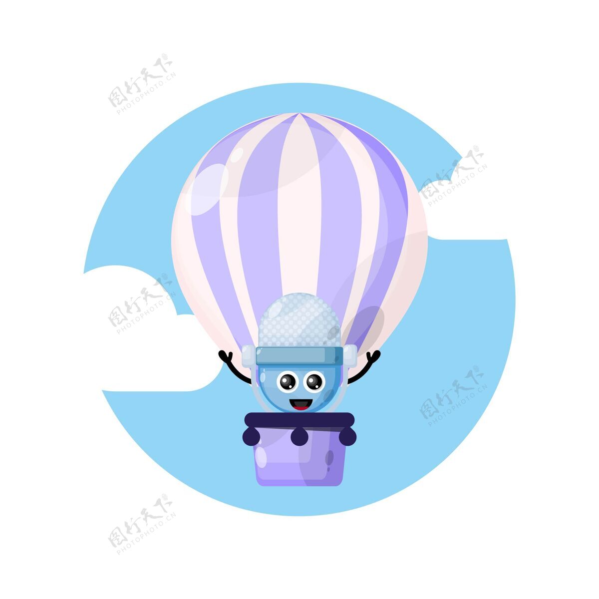 卡通人物热气球麦克风吉祥物字符标志飞行热气球平面设计