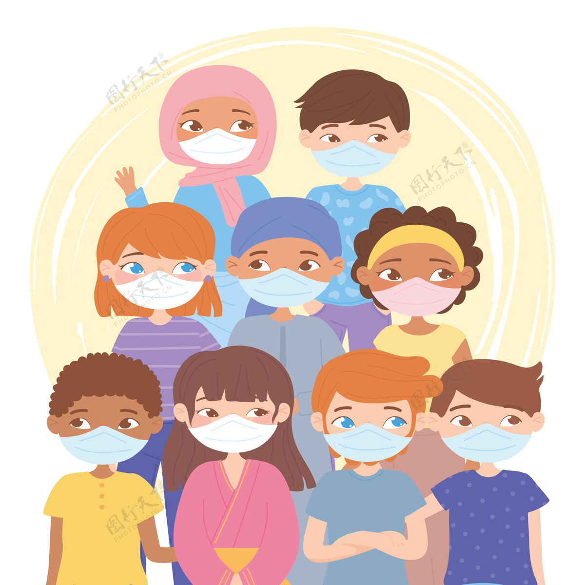 人群在Covid19流感大流行期间戴着口罩的不同人群护理安全保健