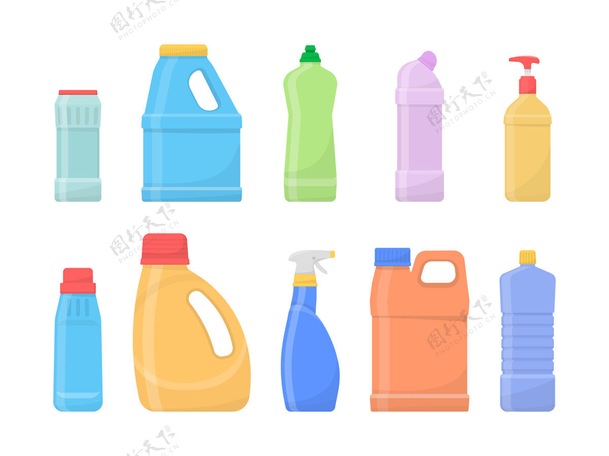 瓶子化学清洁瓶隔离在白色塑料清洁液体
