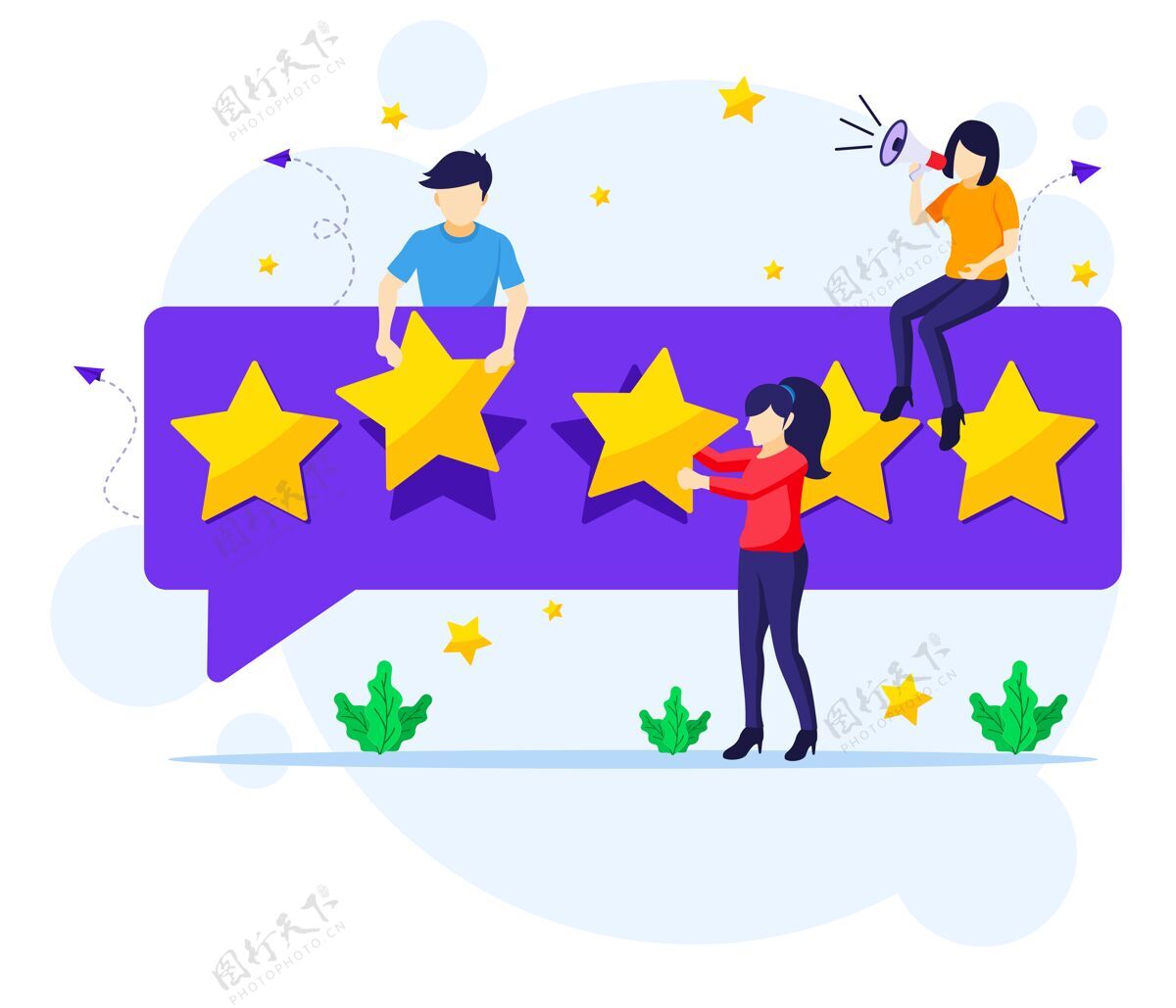 反馈人们给予五星评级和评论选择质量客户