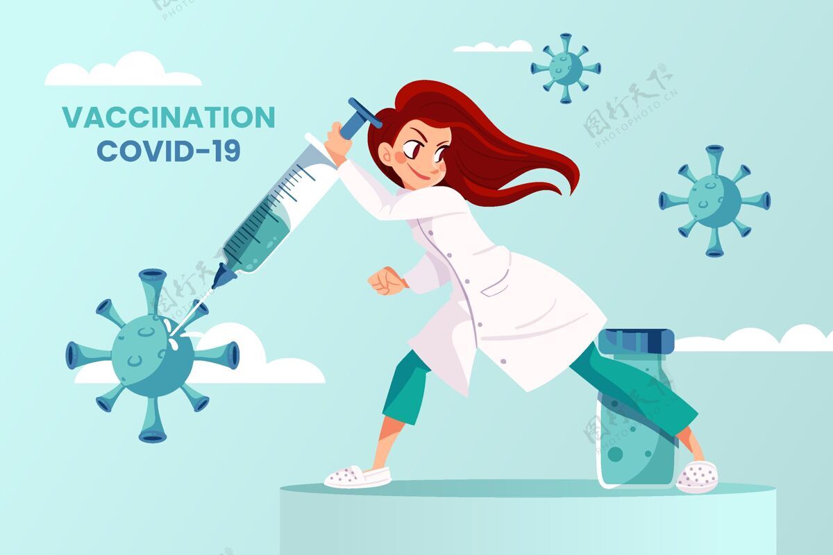卡通卡通冠状病毒疫苗在医生手中的背景插图照明检疫