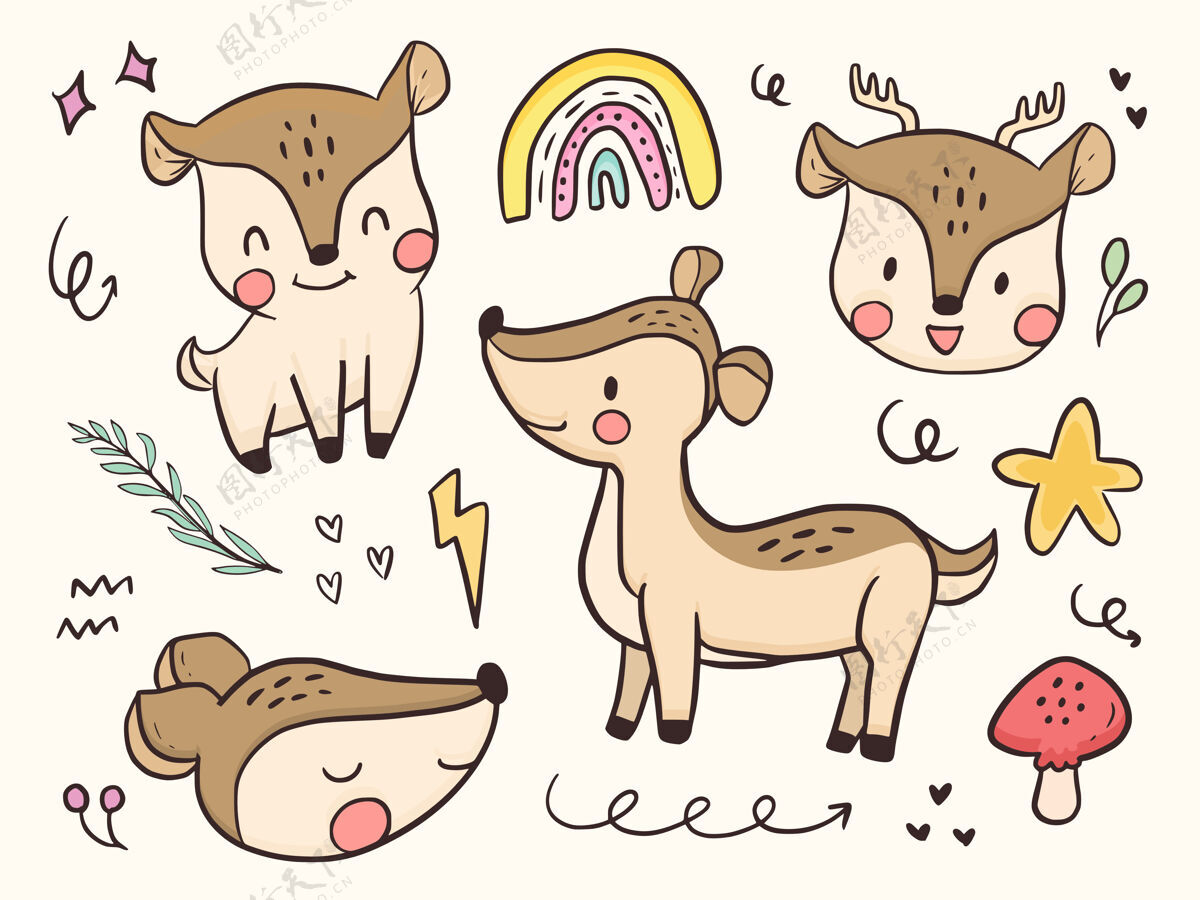 鹿可爱的小鹿动物插画卡通水彩涂鸦野生