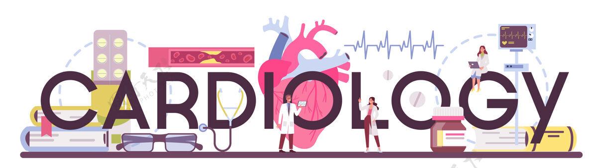 治疗心脏病排版标题器官医生卡通