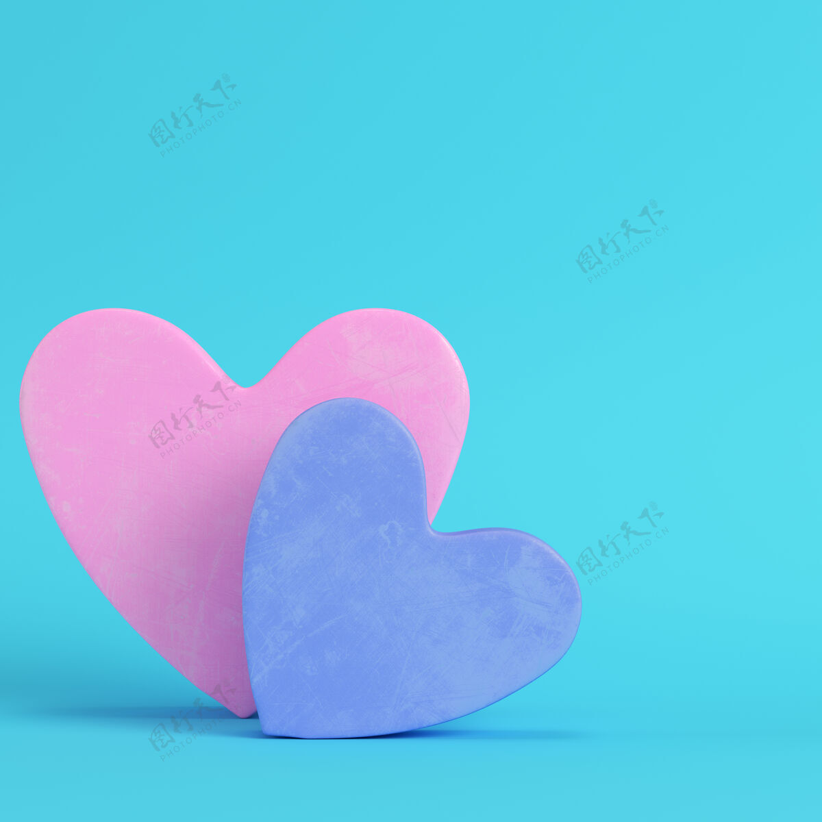 情人节粉色和蓝色抽象的心形在明亮的蓝色上蓝色复制空间心形