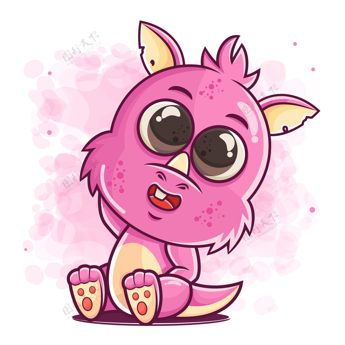粉色可爱的粉红色怪物坐卡通插图扁平生物怪物