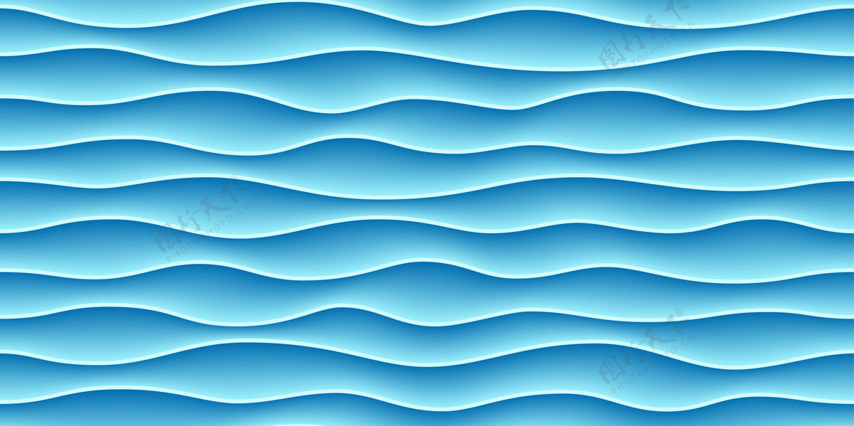 装饰蓝色波浪的无缝图案线条水轮廓