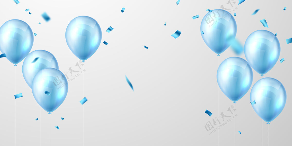 五彩纸屑蓝色气球庆祝派对横幅坠落气球闪亮
