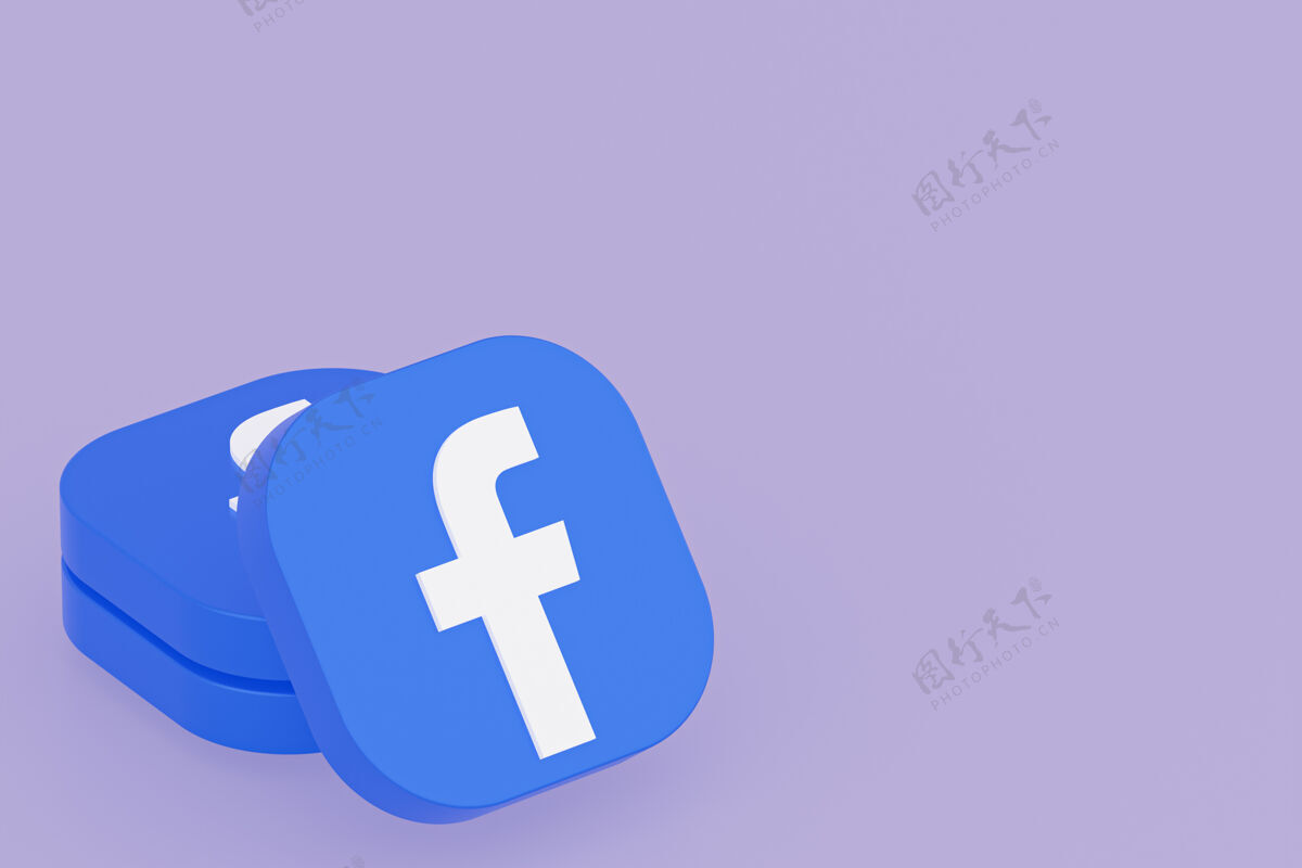 连接紫色背景上的Facebook应用程序徽标三维渲染发布呈现直播