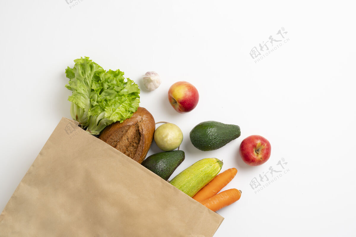 回收顶视图一个简单的袋子与新鲜食品杂货 零浪费生态购物理念熟食素食水果