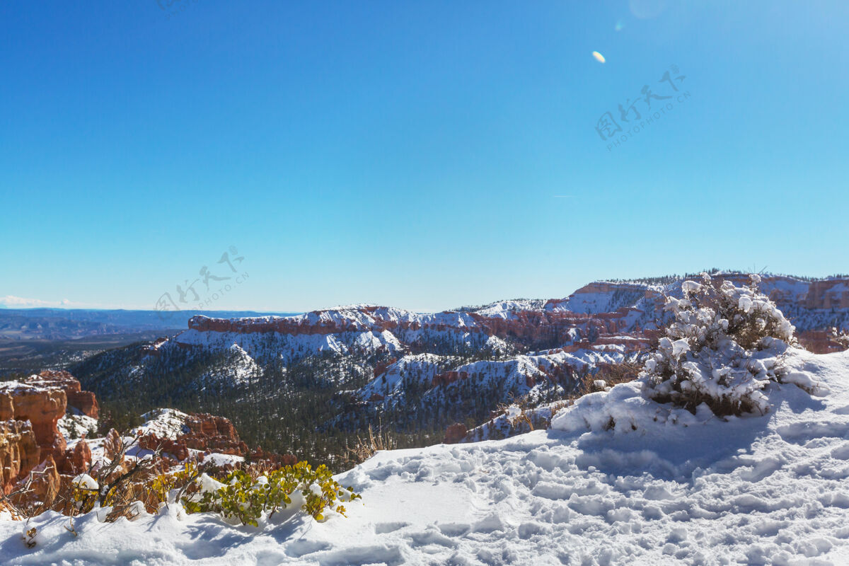 景观布莱斯峡谷冬季有雪自然美国全景