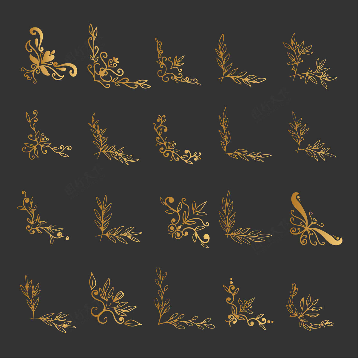 花丝一套有机风格的优雅金色角落经典植物学巴洛克