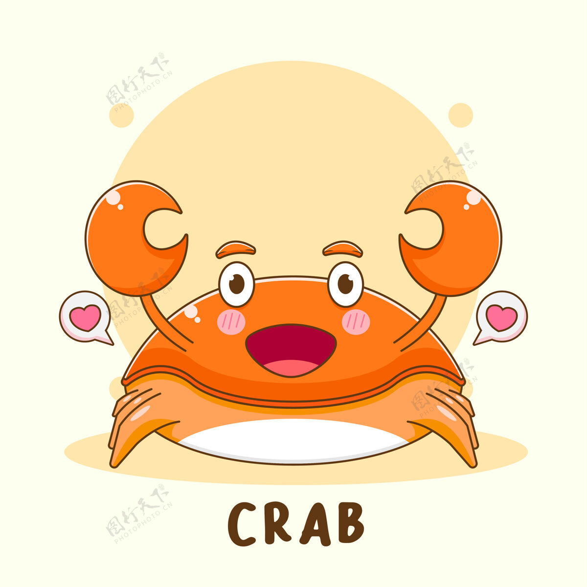 爱可爱的螃蟹角色卡通插图水生动物有趣心