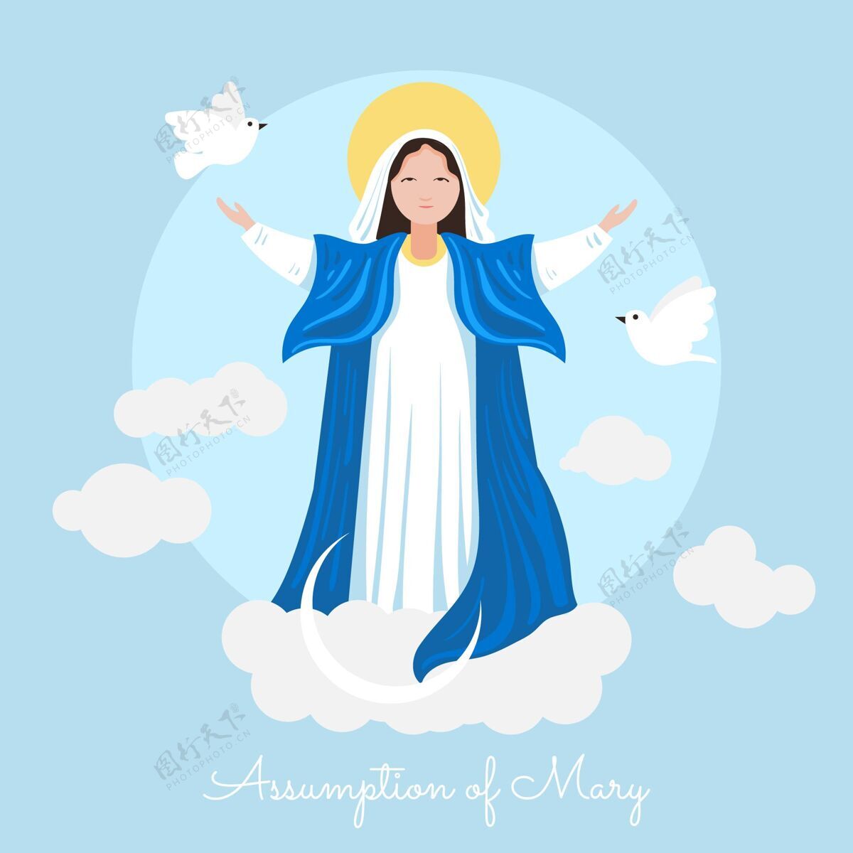 宗教玛丽的平淡假设神圣平面设计8月15日