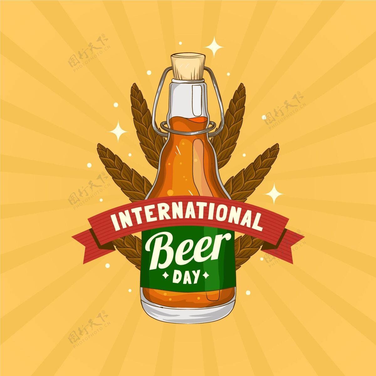 啤酒手绘国际啤酒日插画庆典啤酒日国际啤酒日