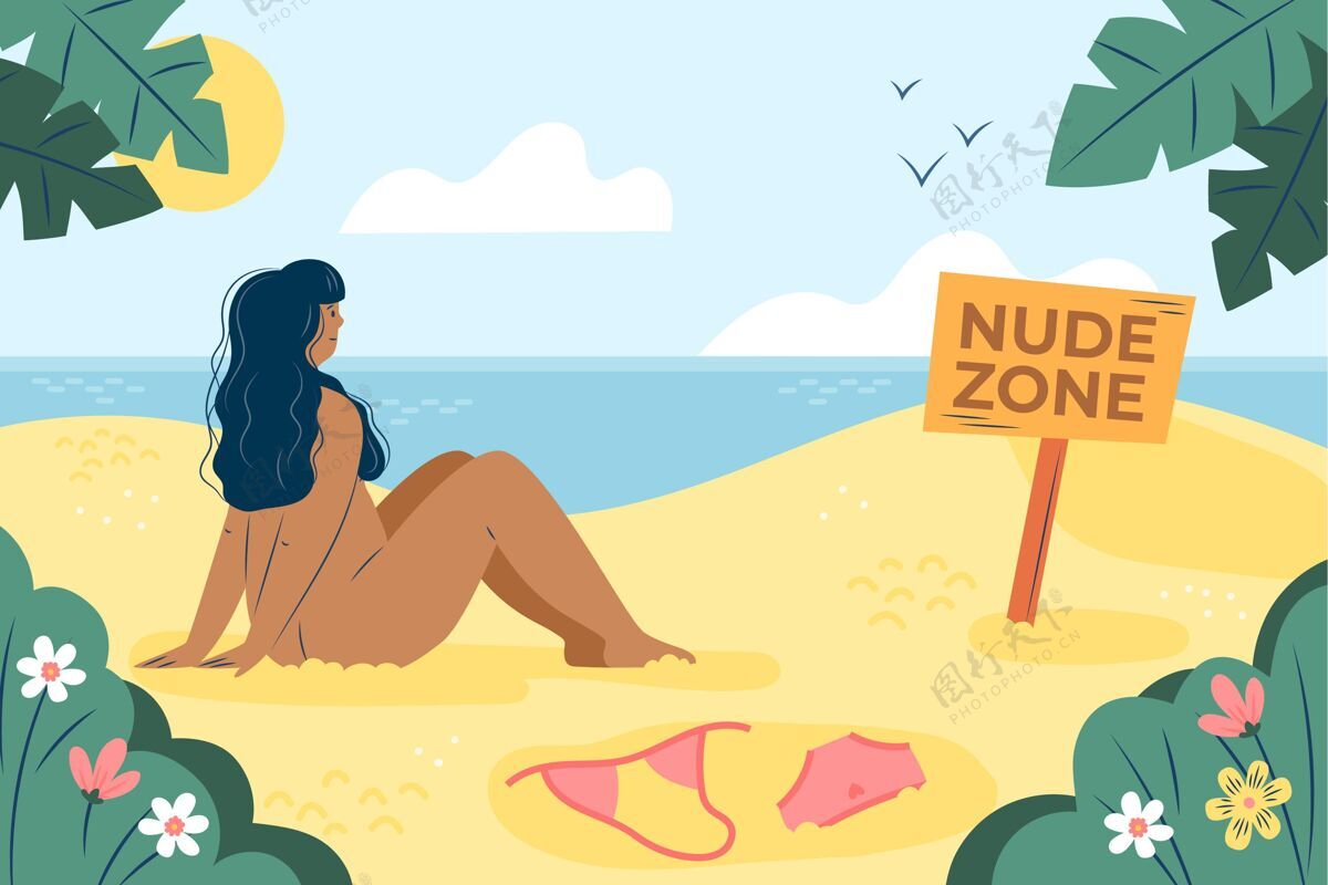 自然平面设计自然主义概念插图裸体主义成人海滩