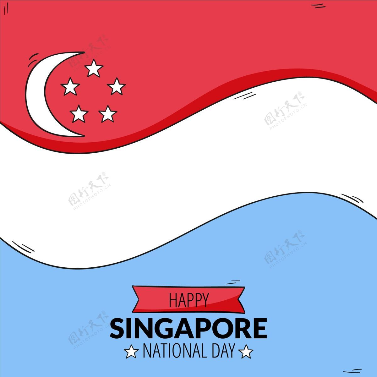 纪念手绘新加坡国庆插画独立贺卡新加坡