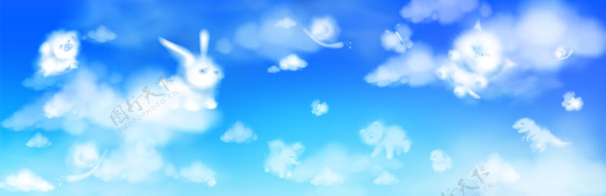 卡瓦伊云兽在蓝天上飞翔空气猫云景