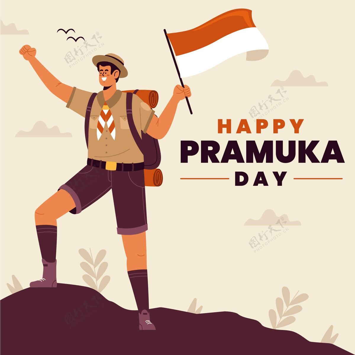 贺卡Pramuka日插图8月14日印尼平面设计