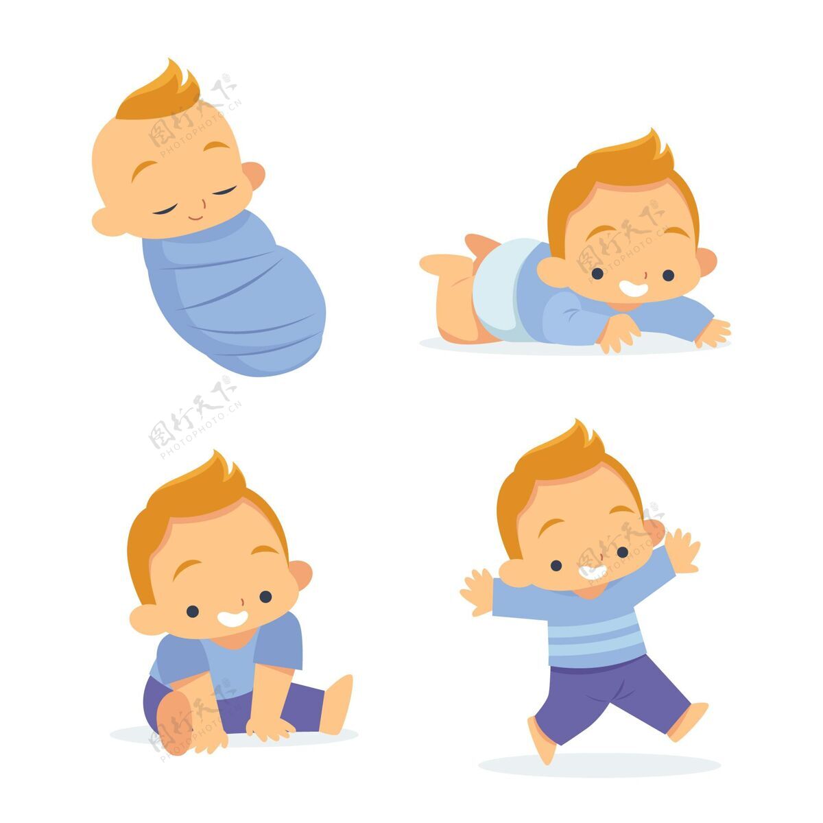 男孩平面设计阶段的一个男婴插图可爱可爱包