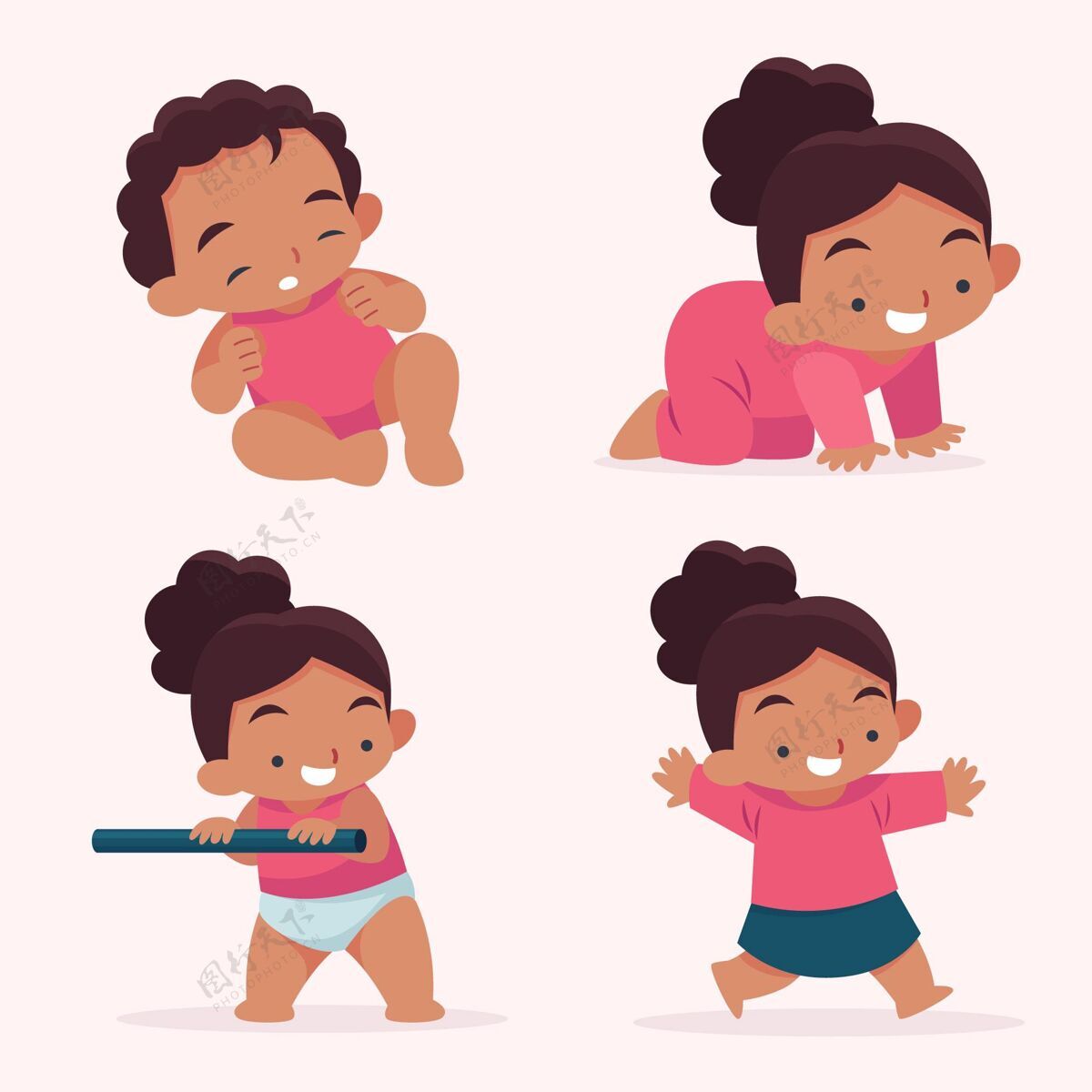 平面设计平面设计阶段的女婴插画步骤孩子包