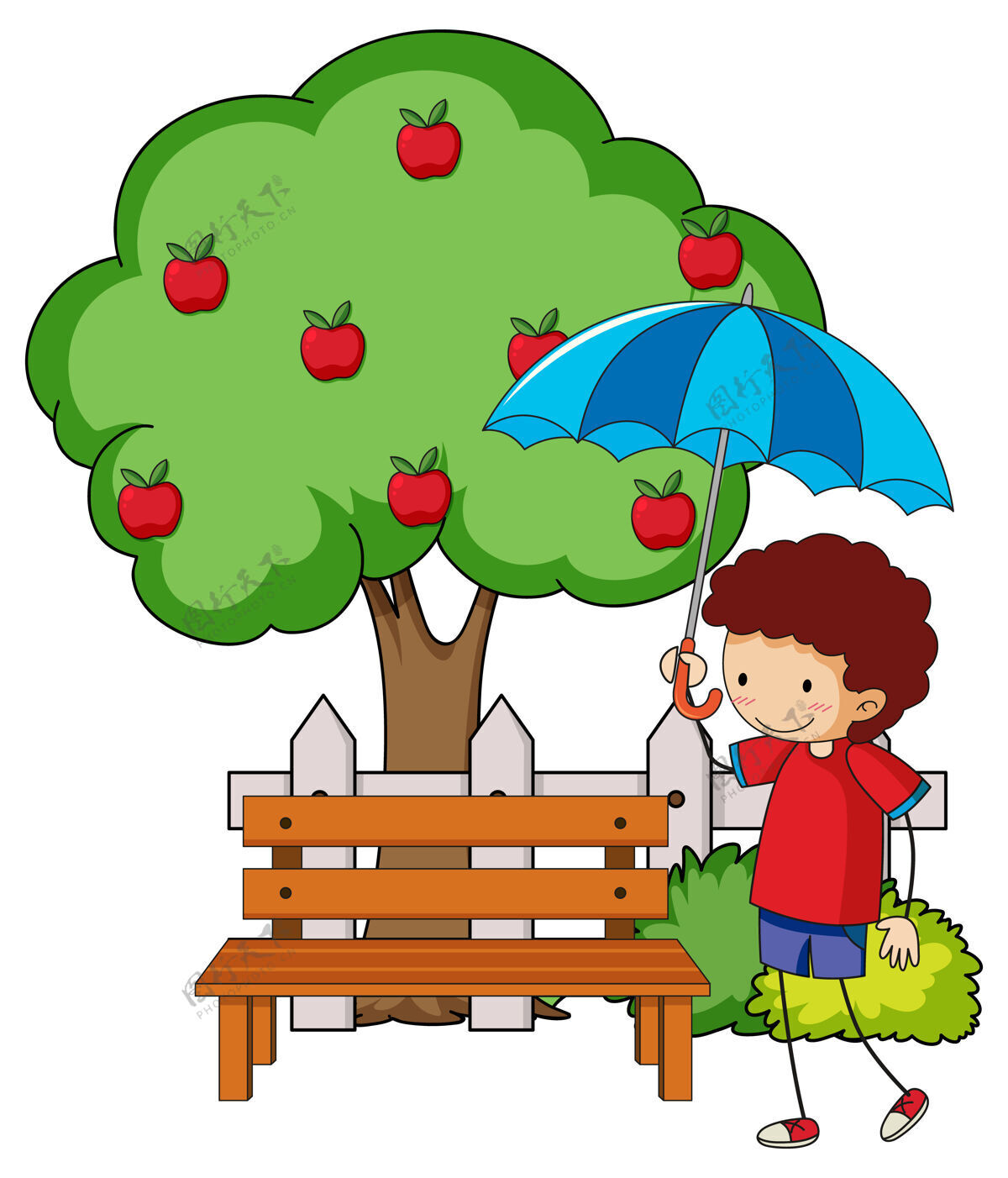 素描涂鸦卡通人物一个拿着苹果树的女孩男性情感树
