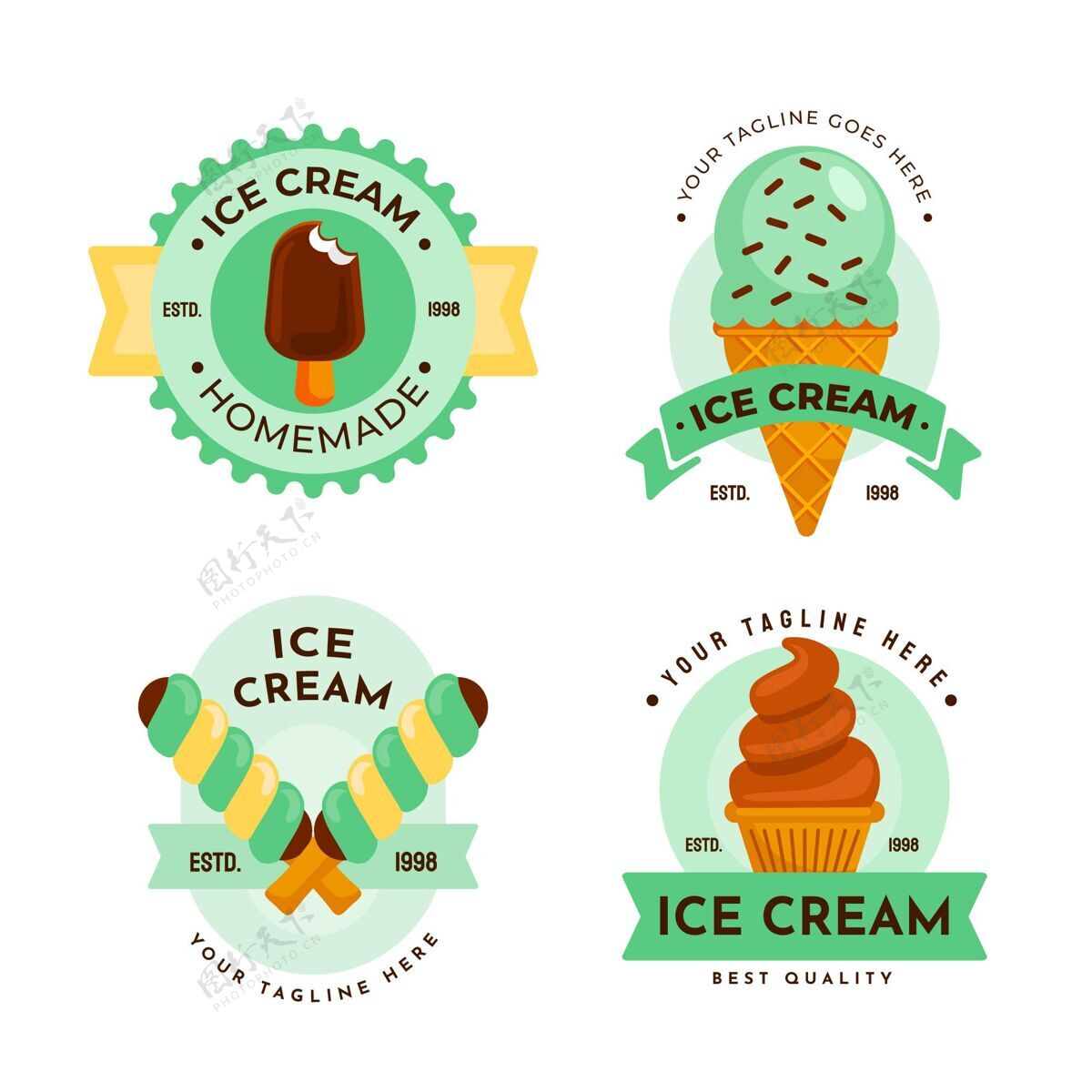 套餐扁平冰淇淋标签系列美味甜点包装