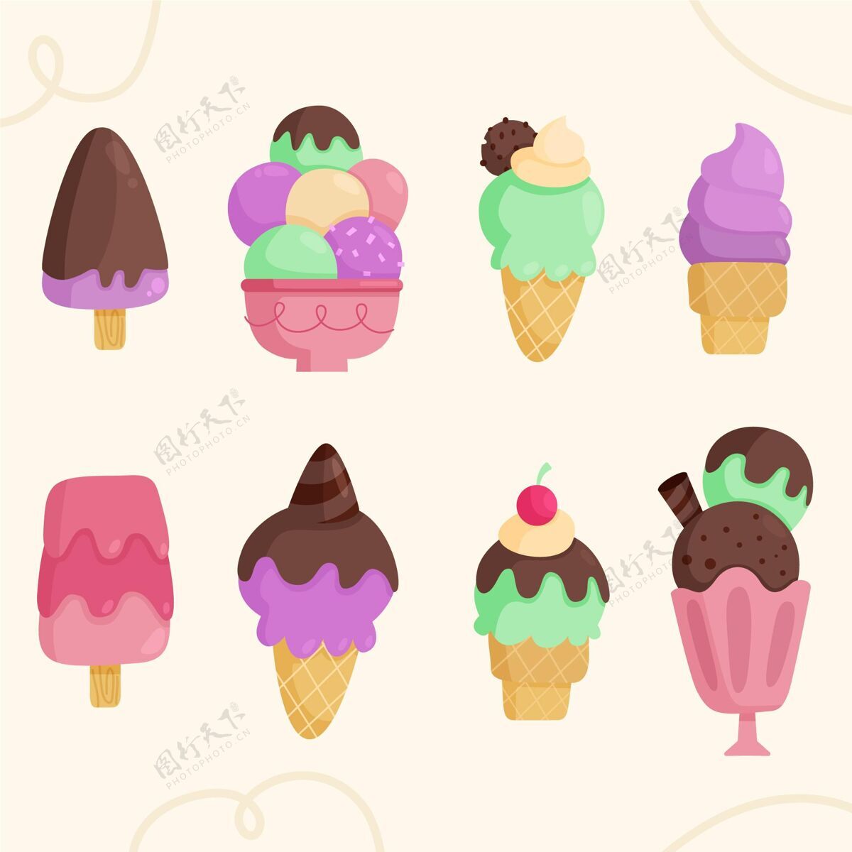 食品手绘风格冰淇淋系列冰淇淋美味提神