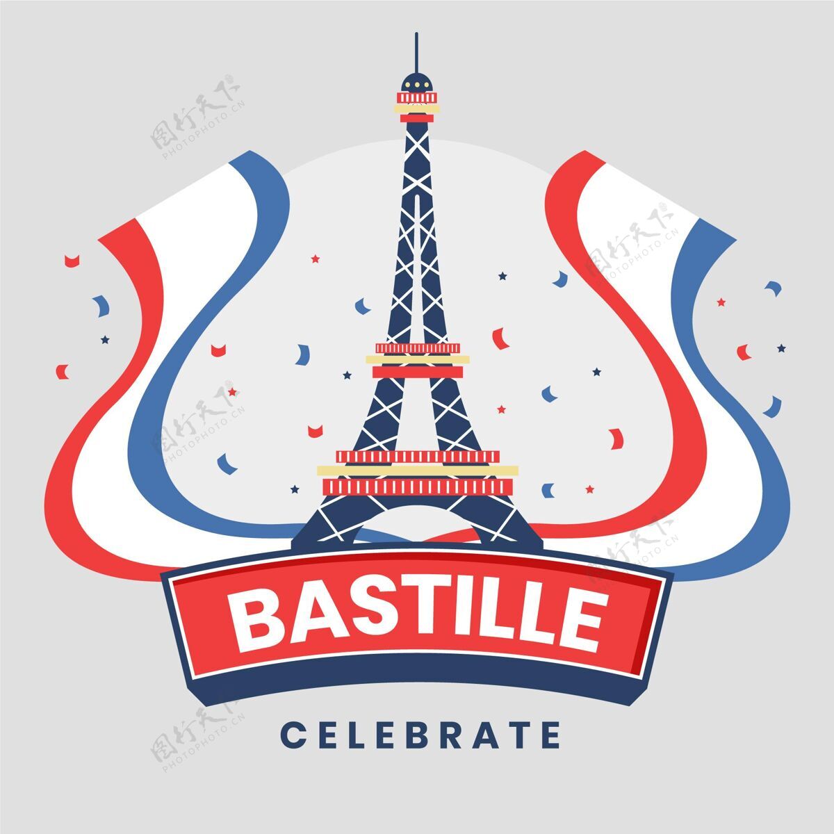 法国平底巴士底狱日插图法国国庆节爱国主义巴士底狱日